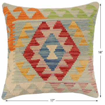 handmade Traditional Pillow Blue Red Hand-Woven SQUARE 100% WOOL  Hand woven turkish pillow  2 x 2